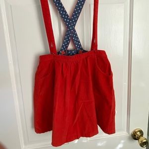 Mini boden red corduroy skirt with suspenders